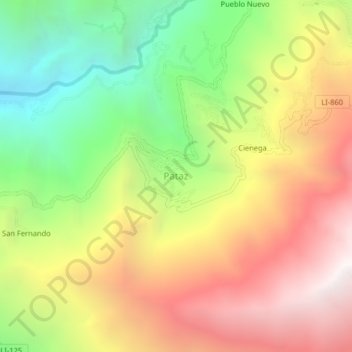 Mapa topográfico Pataz, altitude, relevo