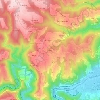 Mapa topográfico Lubac, altitude, relevo