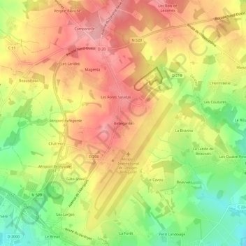 Mapa topográfico Bellegarde, altitude, relevo
