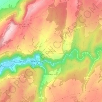 Mapa topográfico Le Mont-Millot, altitude, relevo