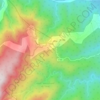 Mapa topográfico Pianellu, altitude, relevo