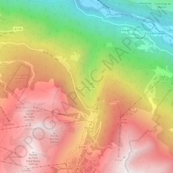 Mapa topográfico Les Chavonnes, altitude, relevo
