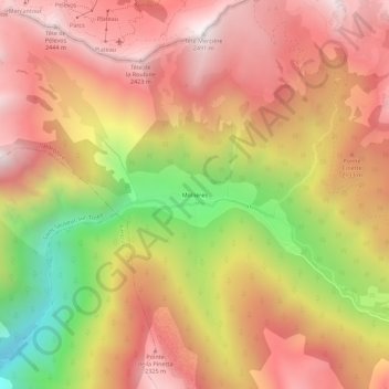 Mapa topográfico Mollières, altitude, relevo