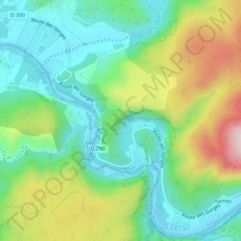 Mapa topográfico Grotte Chauvet, altitude, relevo