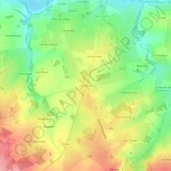 Mapa topográfico Le Poteau, altitude, relevo