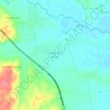 Mapa topográfico Talang Way Sulan, altitude, relevo
