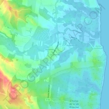 Mapa topográfico Casamozza, altitude, relevo