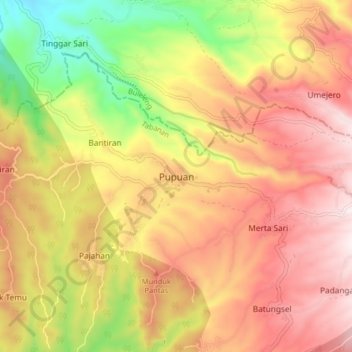 Mapa topográfico Pupuan, altitude, relevo