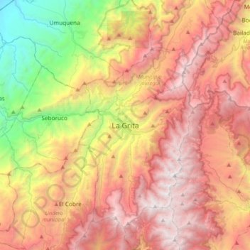 Mapa topográfico La Grita, altitude, relevo