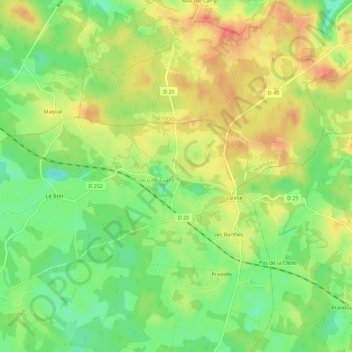 Mapa topográfico Flaujac-Haut, altitude, relevo