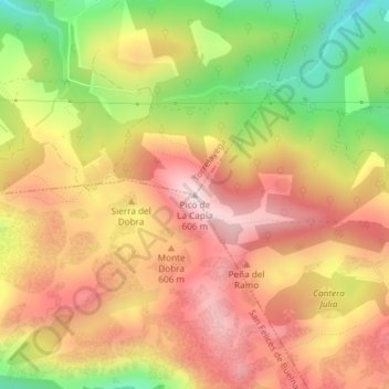 Mapa topográfico Pico de La Capía, altitude, relevo