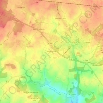 Mapa topográfico La Coussaie, altitude, relevo