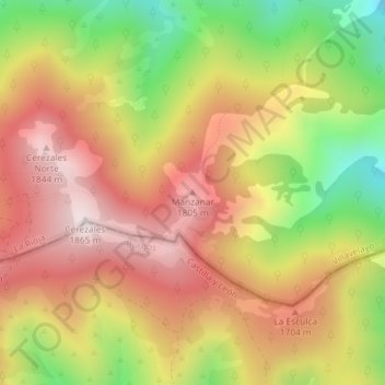 Mapa topográfico Manzanar, altitude, relevo