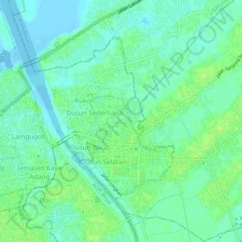 Mapa topográfico Dusun Utara, altitude, relevo