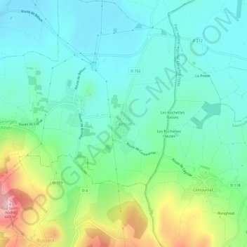 Mapa topográfico Ceyssat, altitude, relevo