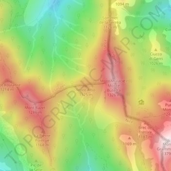 Mapa topográfico Mont Albo, altitude, relevo