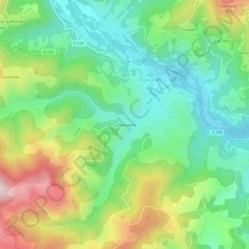 Mapa topográfico La Rouveure, altitude, relevo
