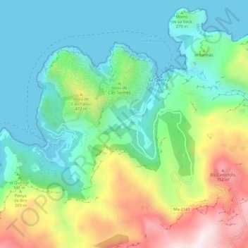 Mapa topográfico sa Calobra, altitude, relevo