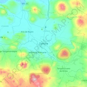 Mapa topográfico Zamora, altitude, relevo