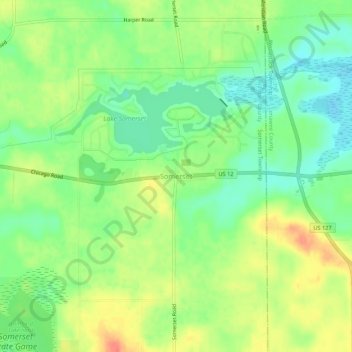 Mapa topográfico Somerset, altitude, relevo