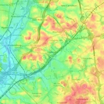 Mapa topográfico Landover, altitude, relevo