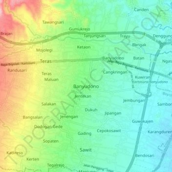 Mapa topográfico Banyudono, altitude, relevo