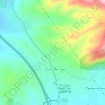 Mapa topográfico Sierra de Aras, altitude, relevo