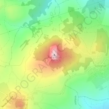 Mapa topográfico Puy d'Ysson, altitude, relevo