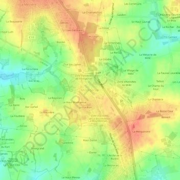 Mapa topográfico Montgerval, altitude, relevo