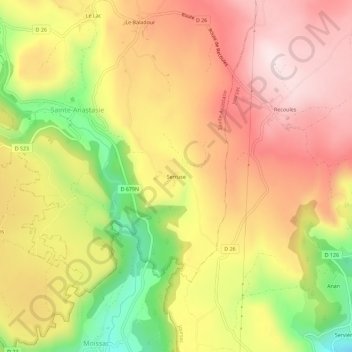 Mapa topográfico Serruse, altitude, relevo