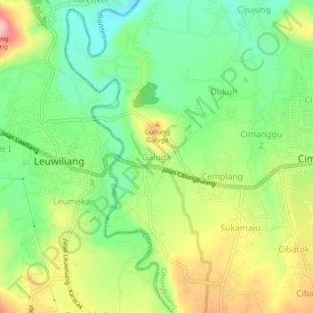 Mapa topográfico Galuga, altitude, relevo