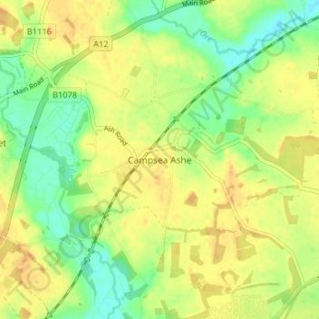 Mapa topográfico Campsea Ashe, altitude, relevo