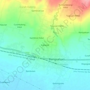 Mapa topográfico Kalisatan, altitude, relevo