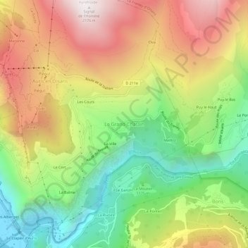 Mapa topográfico Le Grand-Châtain, altitude, relevo