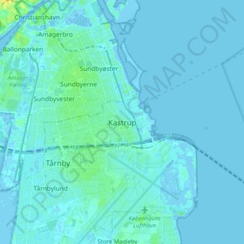 Mapa topográfico Kastrup, altitude, relevo