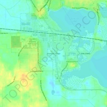 Mapa topográfico Wawasee Village, altitude, relevo