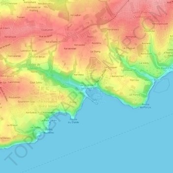 Mapa topográfico Sainte-Anne-du-Portzic, altitude, relevo