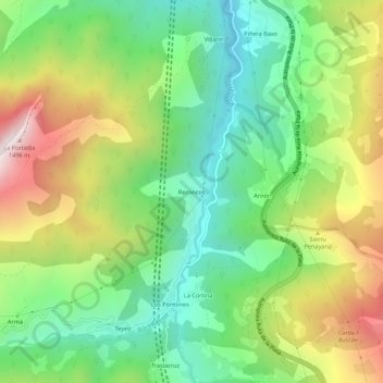 Mapa topográfico Reconcos, altitude, relevo