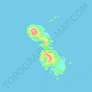 Mapa topográfico Pulau Sangihe Besar, altitude, relevo