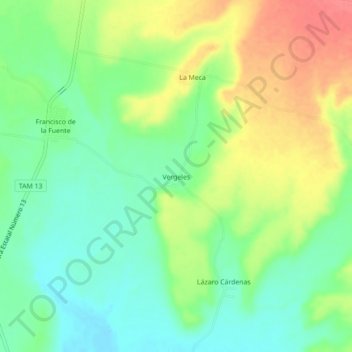 Mapa topográfico Vergeles, altitude, relevo