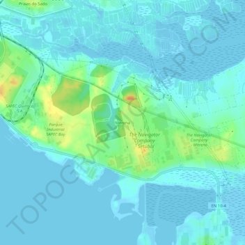 Mapa topográfico Mitrena, altitude, relevo
