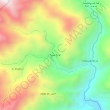 Mapa topográfico Agua Azul, altitude, relevo