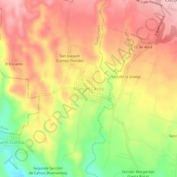 Mapa topográfico Manuel Lazos, altitude, relevo