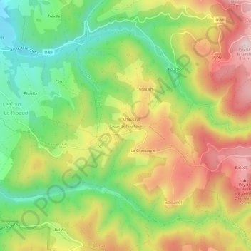 Mapa topográfico Creux de Fouilloux, altitude, relevo