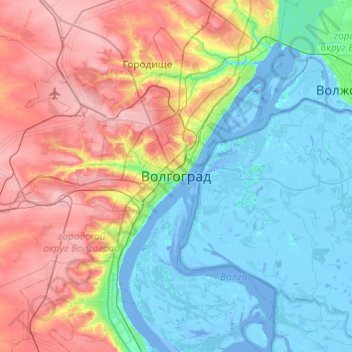 Mapa topográfico Volgograd, altitude, relevo