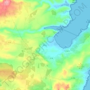 Mapa topográfico Maora, altitude, relevo