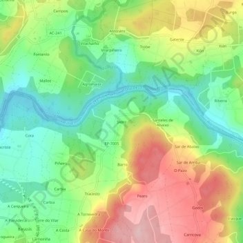 Mapa topográfico Sieiro, altitude, relevo
