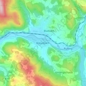 Mapa topográfico Kreuzbach, altitude, relevo