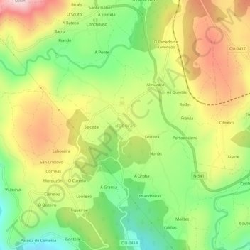 Mapa topográfico Boborás, altitude, relevo