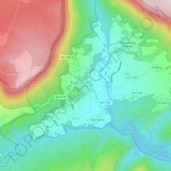Mapa topográfico Zudaire, altitude, relevo
